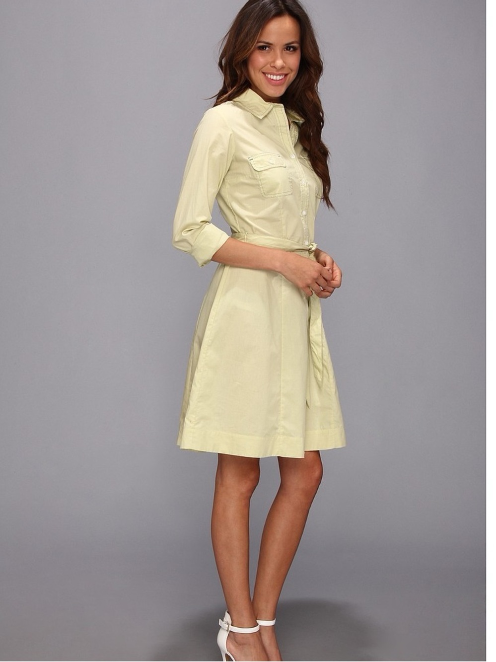 U.S. Polo Assn M Yellow Tie Waist Shirt Dress Button Front